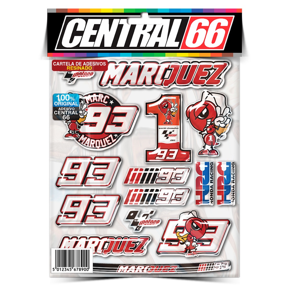 Cartela Kit de Adesivos Marc Marquez Iros Brave 150 Resinadoso Moto GP Resinadoso Alto Relevo Emborrachado