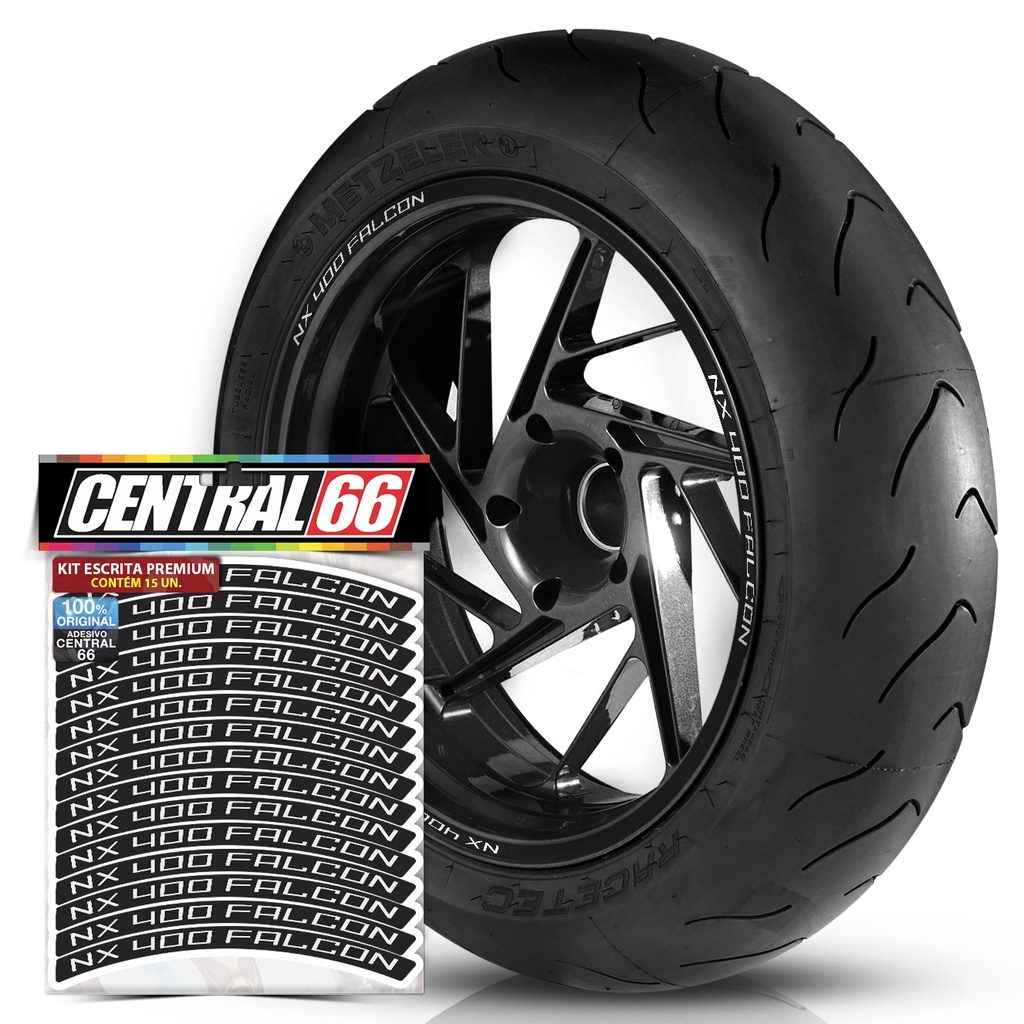 Kit de Adesivos Palavra Premium NX 400 FALCON Roda Refletivo Aro 13 ao 21 Kit Completo Resistente Automotivo