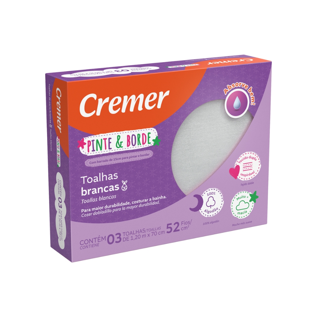 Toalha Fralda Pinte E Borde Cremer Branca Kit Com 03 Caixas