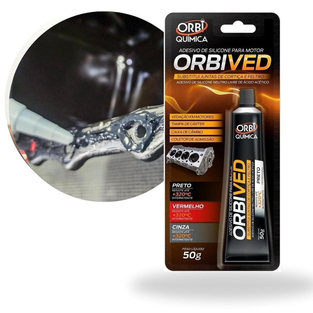 Selante Vedação Motor Cola Silicone Preto 235º 50g Original Orbi Química