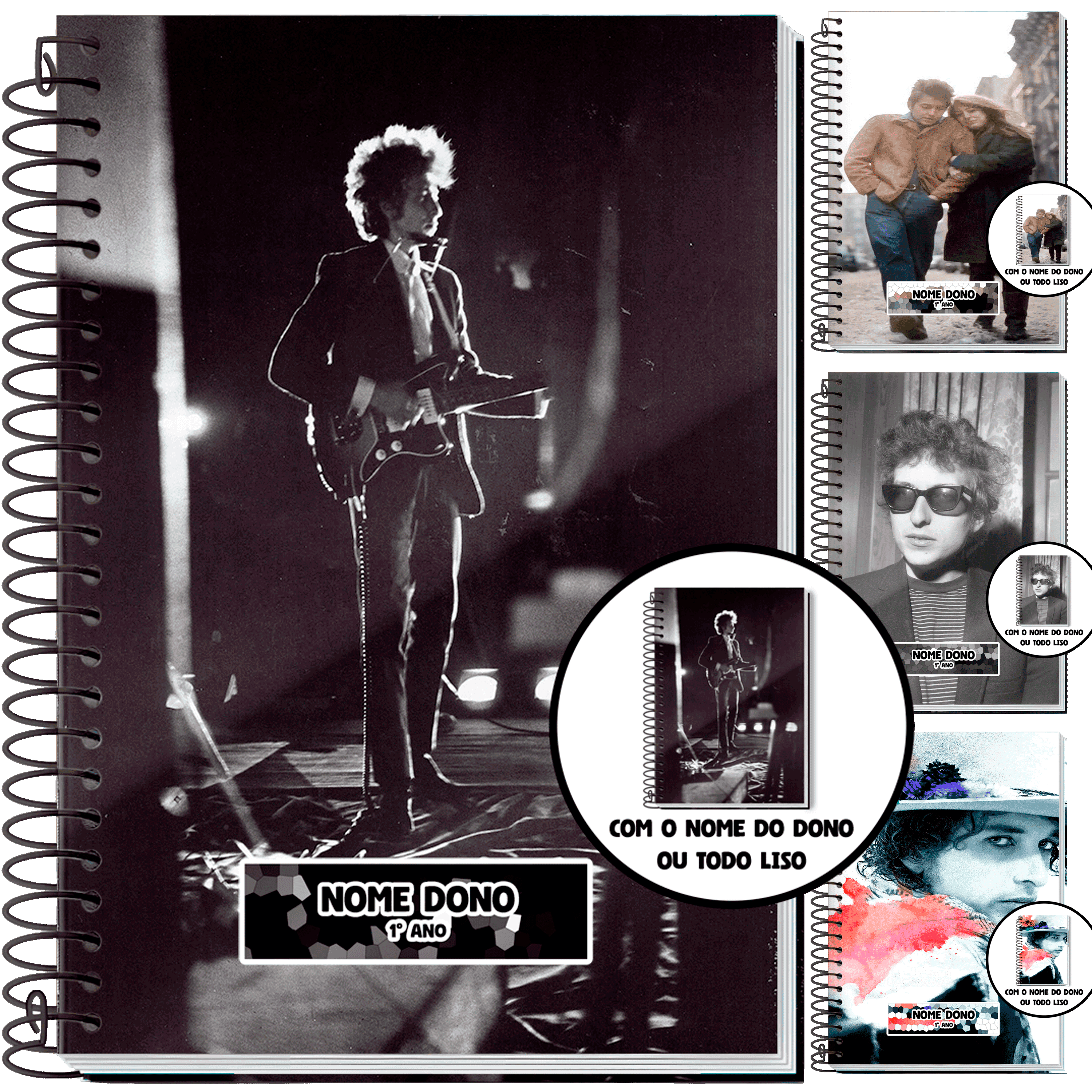 Caderno Bob Dylan 10 Matérias Personalizado Grande Capa Dura