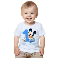 Camiseta Mickey Mouse Baby Festa Camisa Personalizada Blusa Infantil e Juvenil
