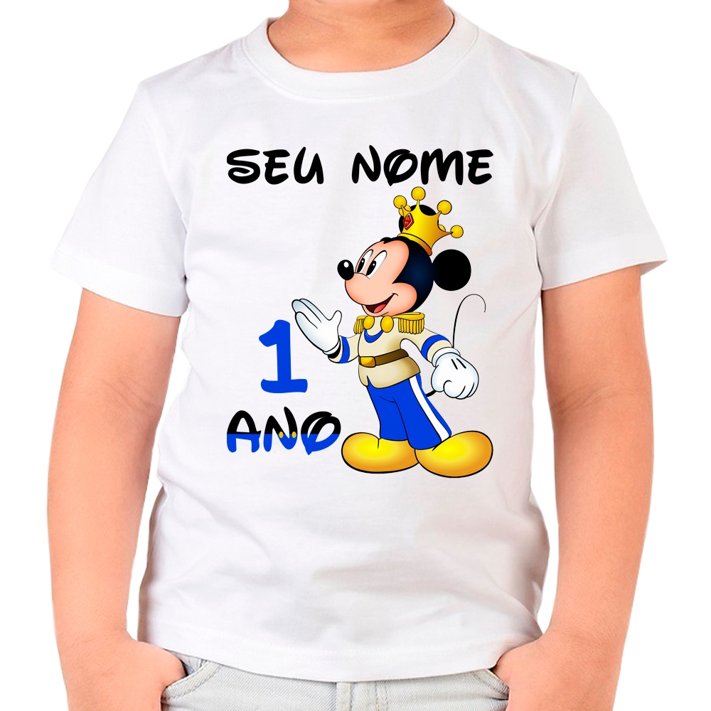 Camiseta Mickey Mouse Realeza Príncipe Idades Camisa Personalizada Infantil Juvenil Adulto Baby Look Plus Size