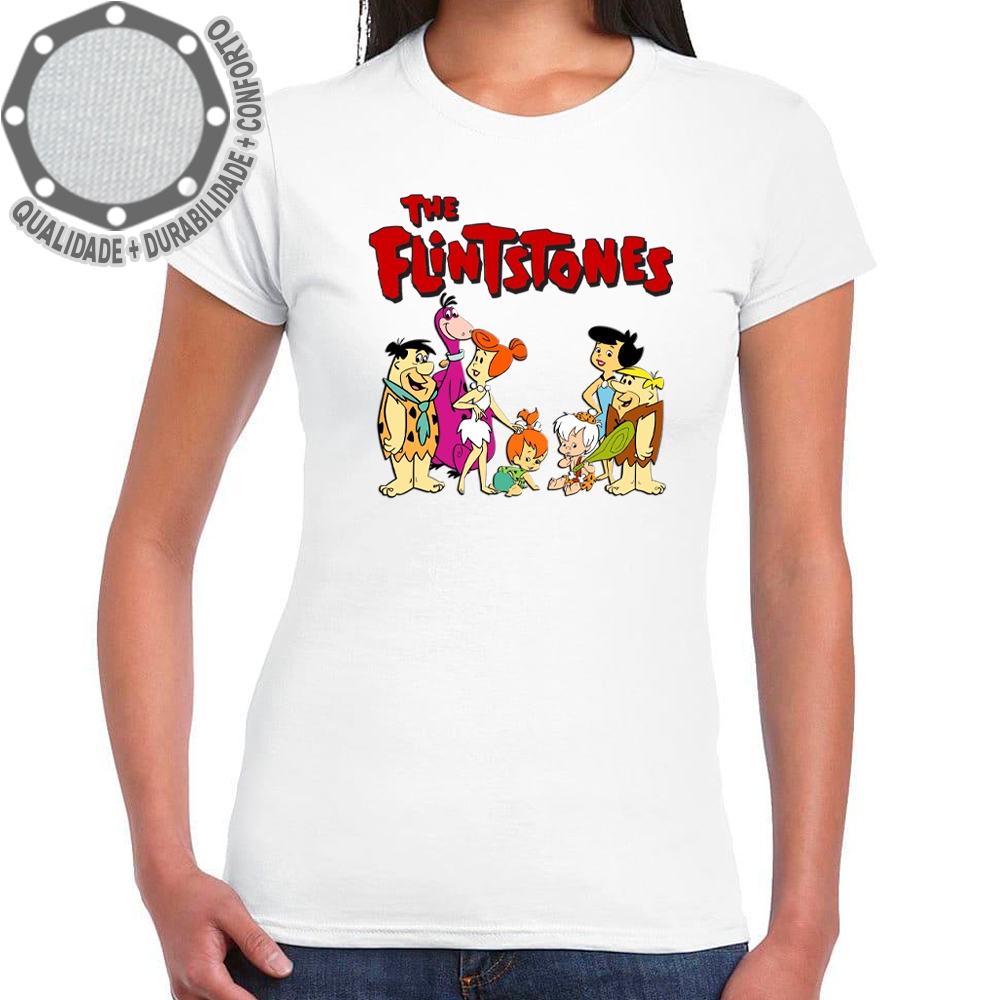 Camiseta Os Flintstones Personagens Logo Vermelho Camisa Personalizada Infantil Juvenil Adulto