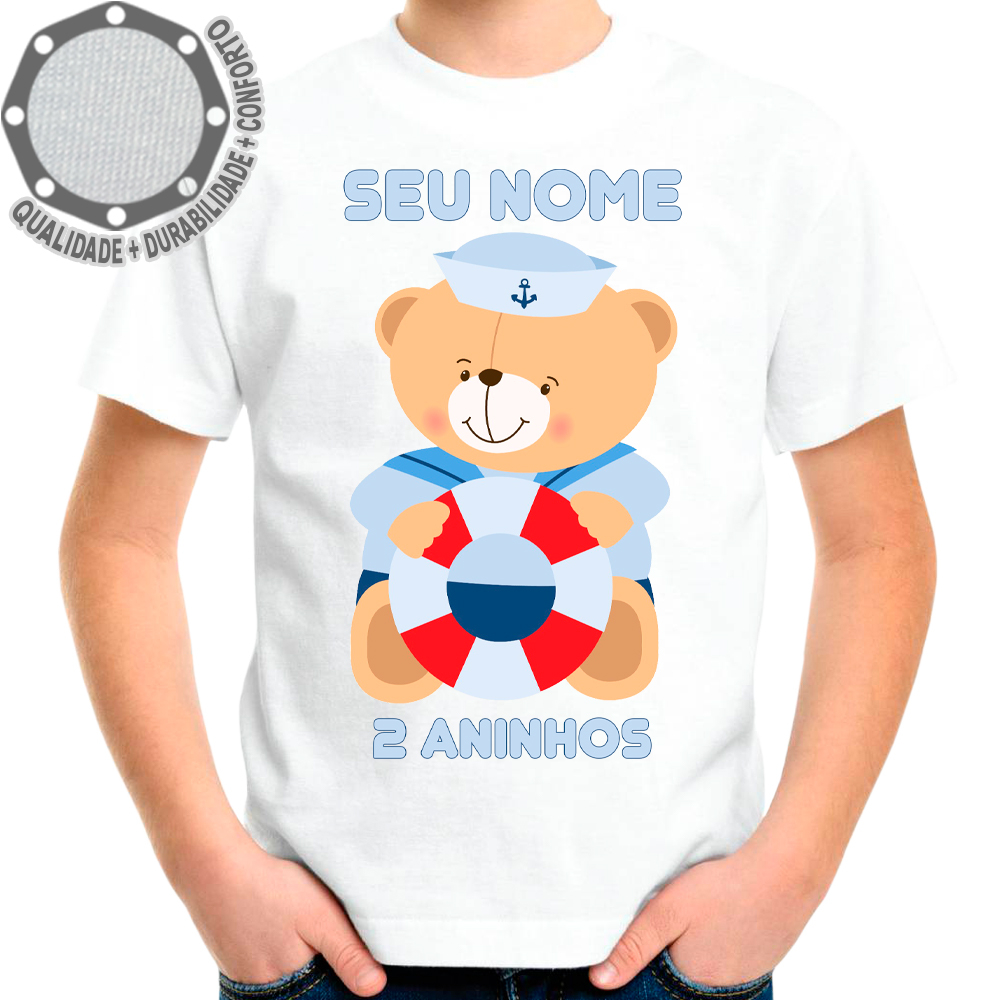 Camiseta Ursinho Marinheiro Boia Camisa Personalizada Infantil Juvenil Adulto Baby Look Plus Size