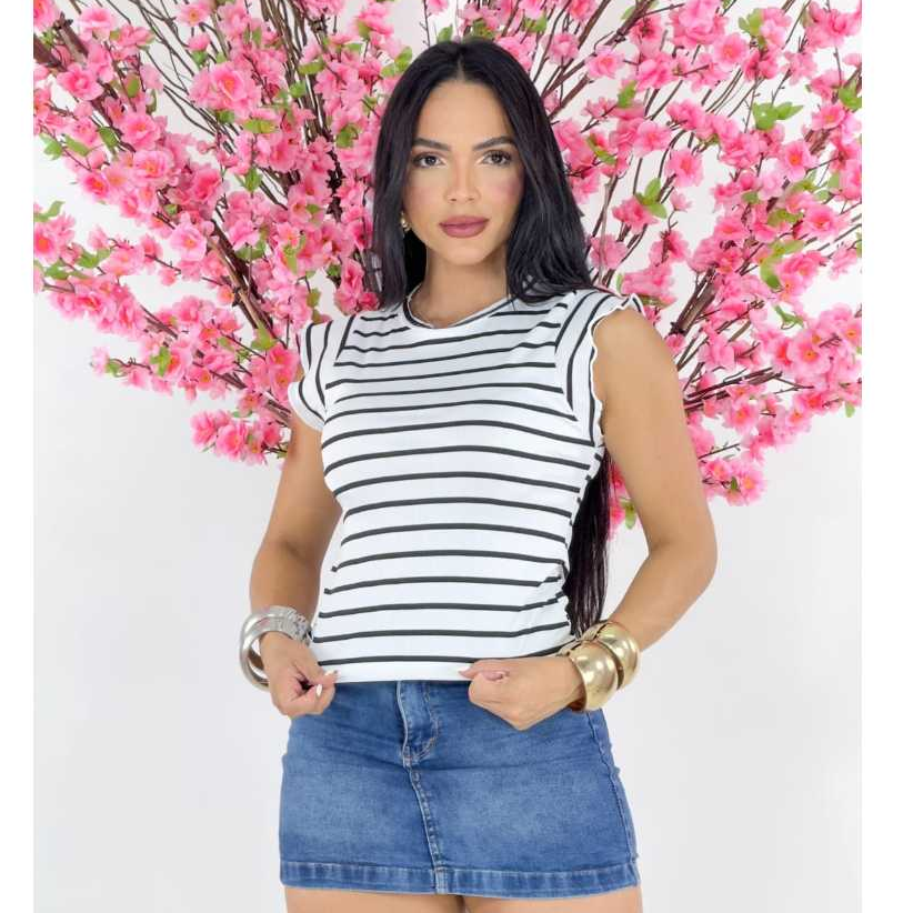 Blusinha MANGUINHA Feminina Listrada Ribana Camiseta Básica Verão Moda Blogueira Verão Blusinha