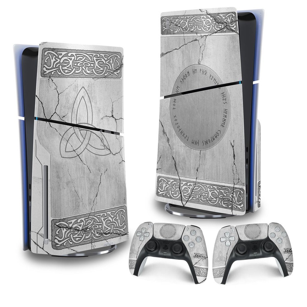 Skin PS5 Slim Adesivo Vertical - Mjolnir Thor Amor e Trovão