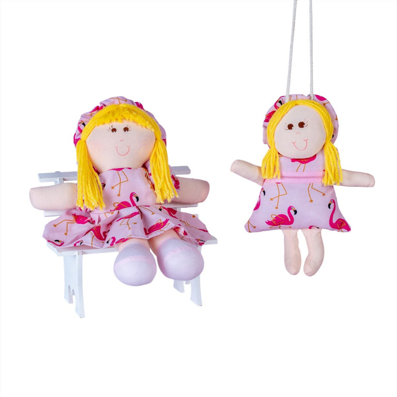 Kit Charme Bolsa Infantil com Boneca de Pano Vestidos Iguais Envio 24h