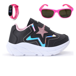Tenis Casual Infantil Meninas Estrela Glitter Calce Facil + Oculos Relogio em Oferta na Shopee