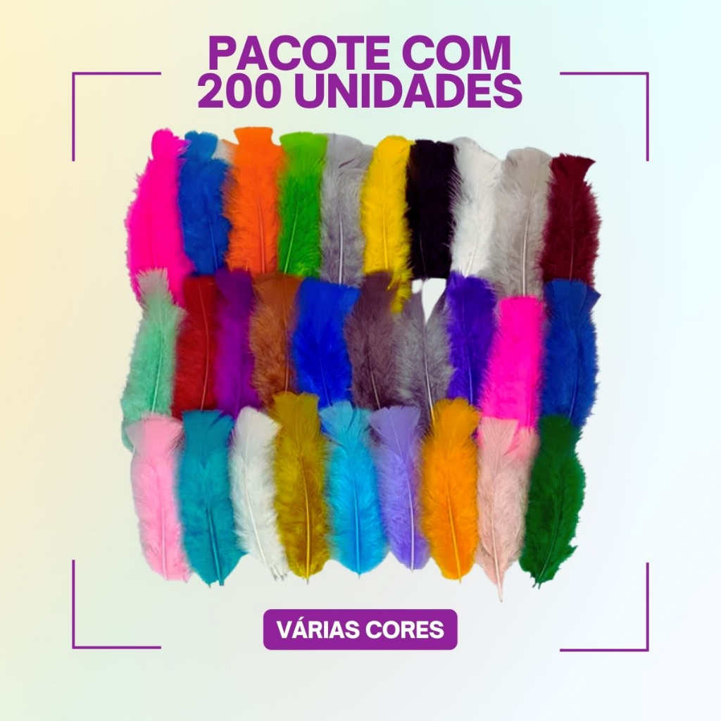 Penas Coloridas 200 Unidades Pluma Acessórios De Cabeça Chapéus Cocar Artesanato em Oferta na Shopee