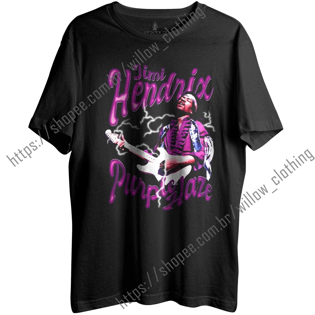 Camiseta Algodão Unissex Vintage Jimi Hendrix Purple Haze Thunder