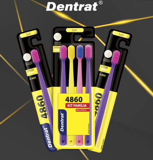 Dentrat Kit Família 4860 cerdas Escova de Dente Macia com 4 unidades. (cores sortidas)