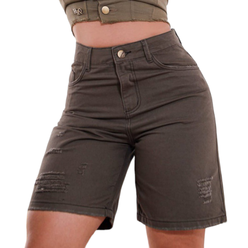 Bermuda Verde 38 ao 46 Feminina Jorts Brim Ciclista Cintura Alta