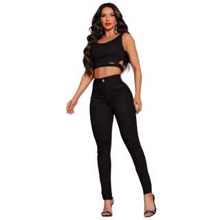 Conjunto Preto Blusa e Calça P ao GG Cropped e Calça Skinny Preta