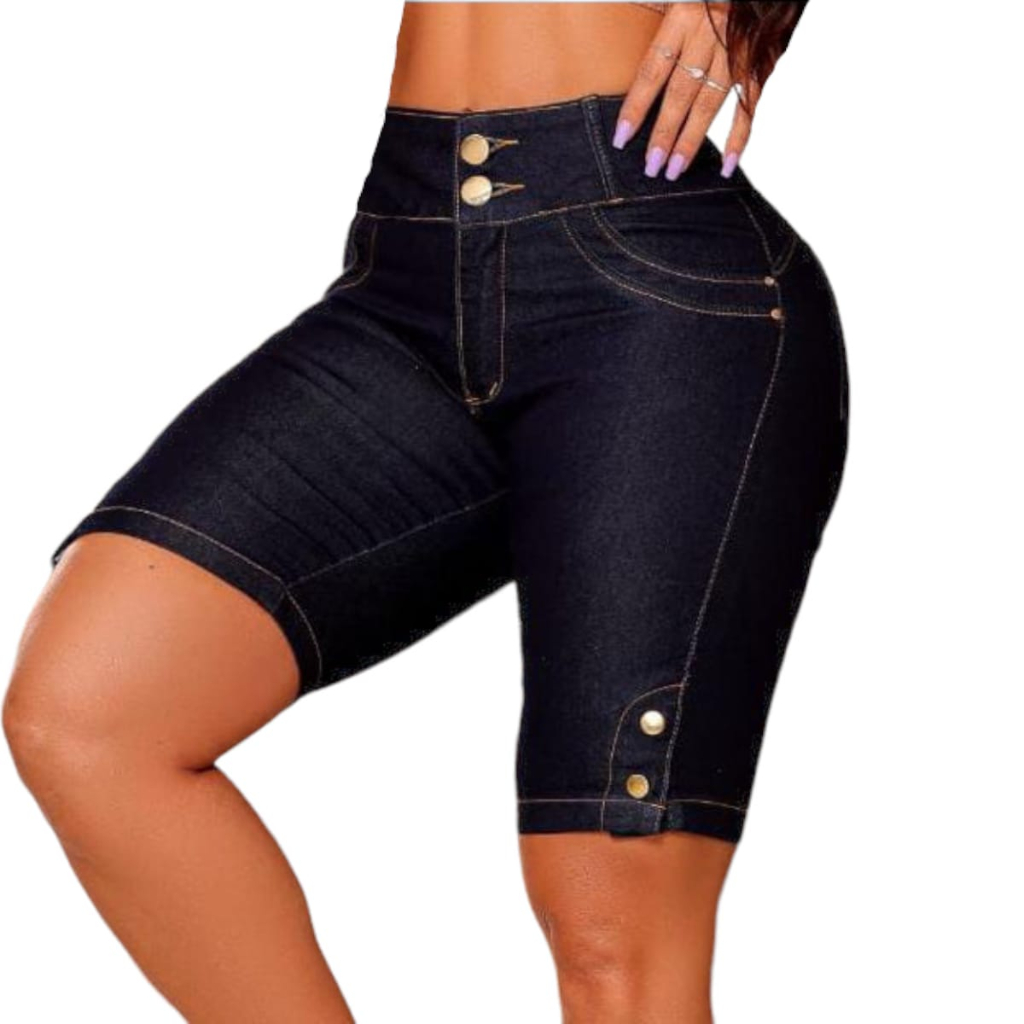 Bermuda Ciclista 38 ao 50 Jeans Escuro Short Feminino com Elastano em Oferta na Shopee