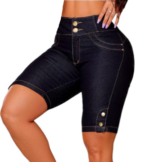 Bermuda Ciclista 38 ao 50 Jeans Escuro Short Feminino com Elastano em Oferta na Shopee
