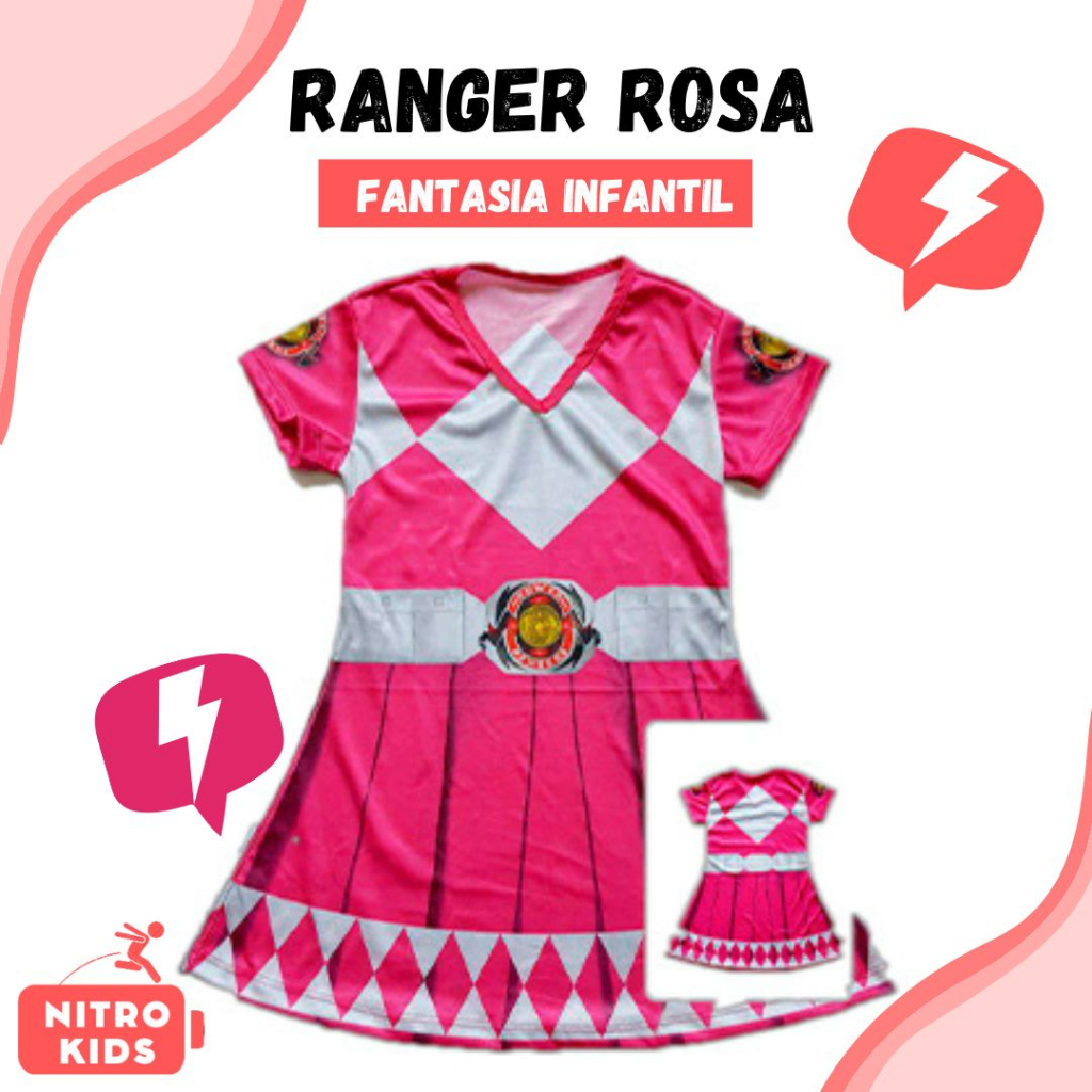 Fantasia Vestido Simples da Power Ranger Rosa