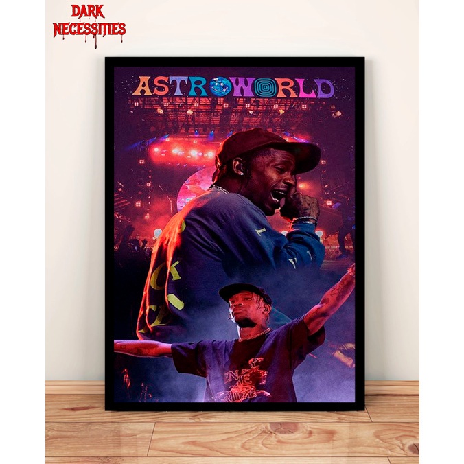 Kit Quadro GRANDE Travis Scott Astroworld com Moldura e Vidro - Com Moldura e Vidro
