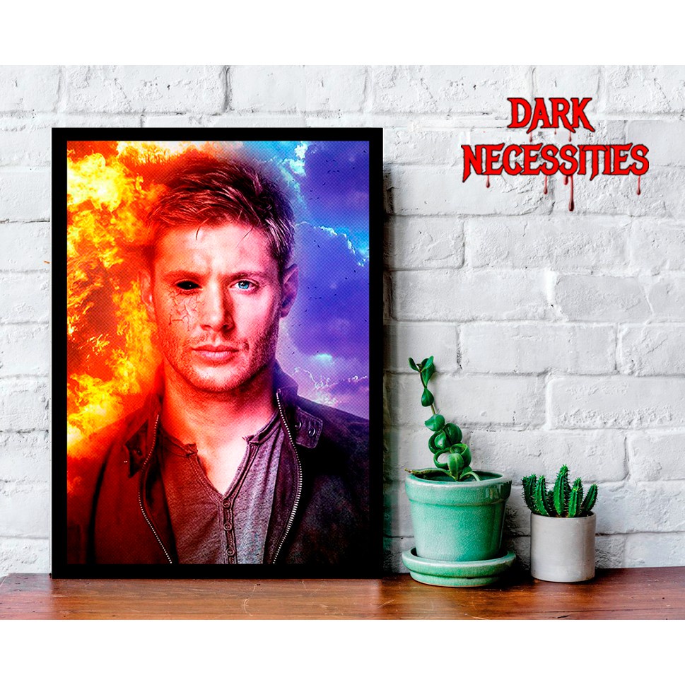 Kit Quadro GRANDE Dean Winchester SUPERNAURAL com Moldura e Vidro - Com Moldura e Vidro