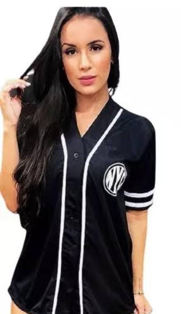 Blusão Camisetao Baseball Feminino Com Botões New York