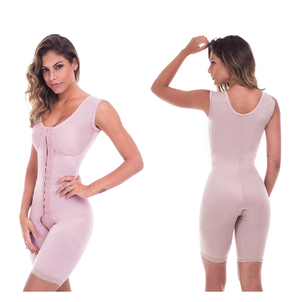 Cinta Macaquinho Pós Cirúrgica Prótese Silicone Abdominoplastia Lipoaspiração Fecho Frontal Alta Compressão Biobela 1631