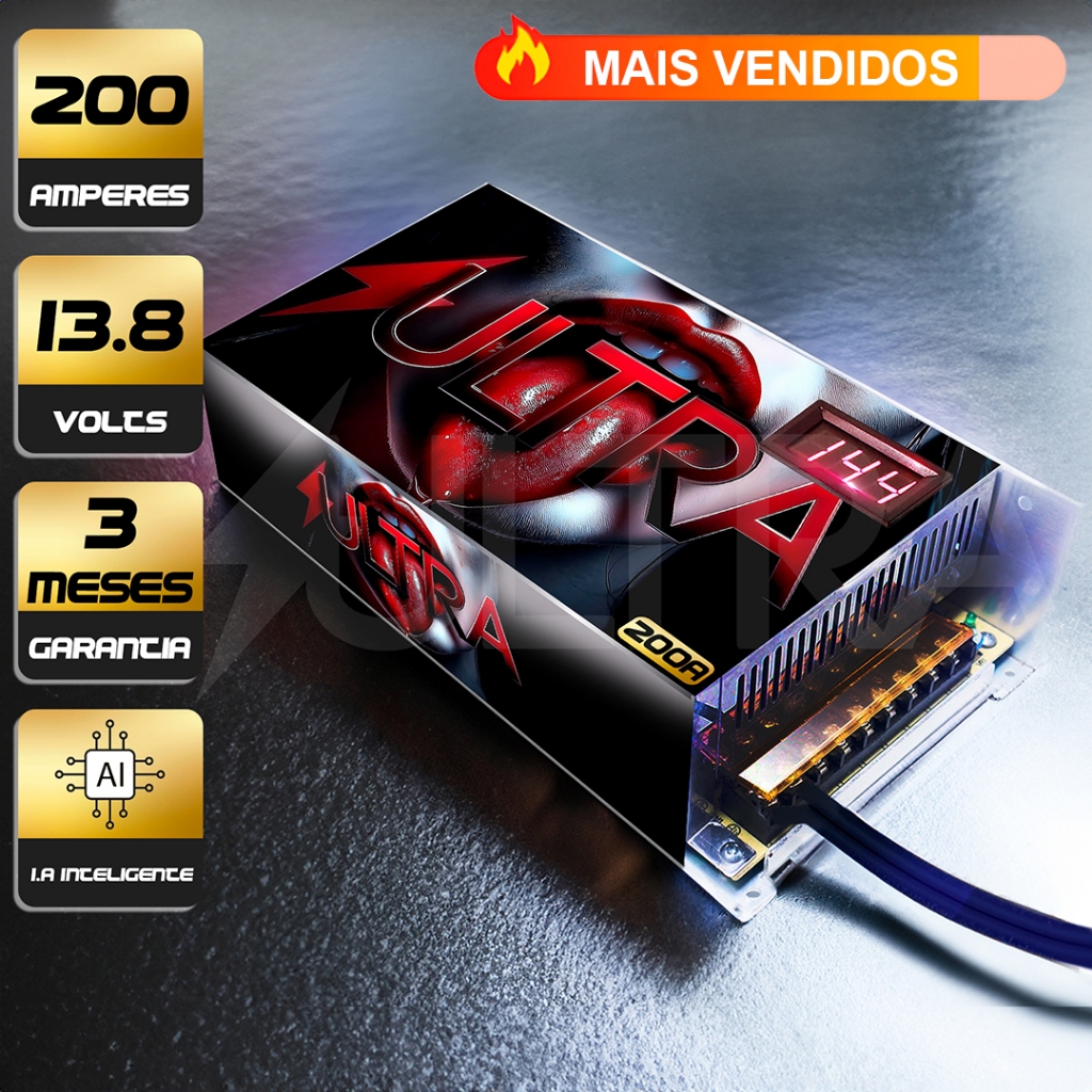 Fonte Automotiva 200A 13.8V Ultra  Bivolt 110/220V c/ voltímetro p/ Som Fita LED Radiocomunicadores Mineração Painel sol em Oferta na Shopee