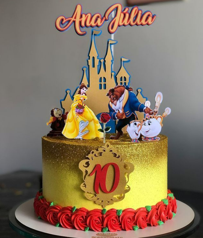 Topo de bolo A bela e a fera  | festa A Bela e a fera | decoração A Bela e a fera | personalizados A Bela e a fera