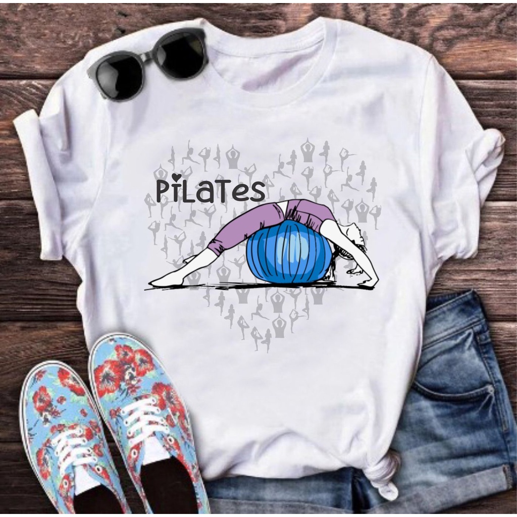 Camiseta Feminina T-Shirt / Baby Look  Pilates em Oferta na Shopee