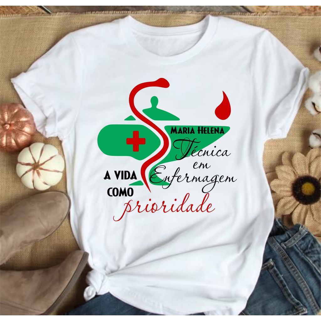 Camiseta Técnica em Enfermagem T-shirt Técnica em Enfermagem Com Nome #7