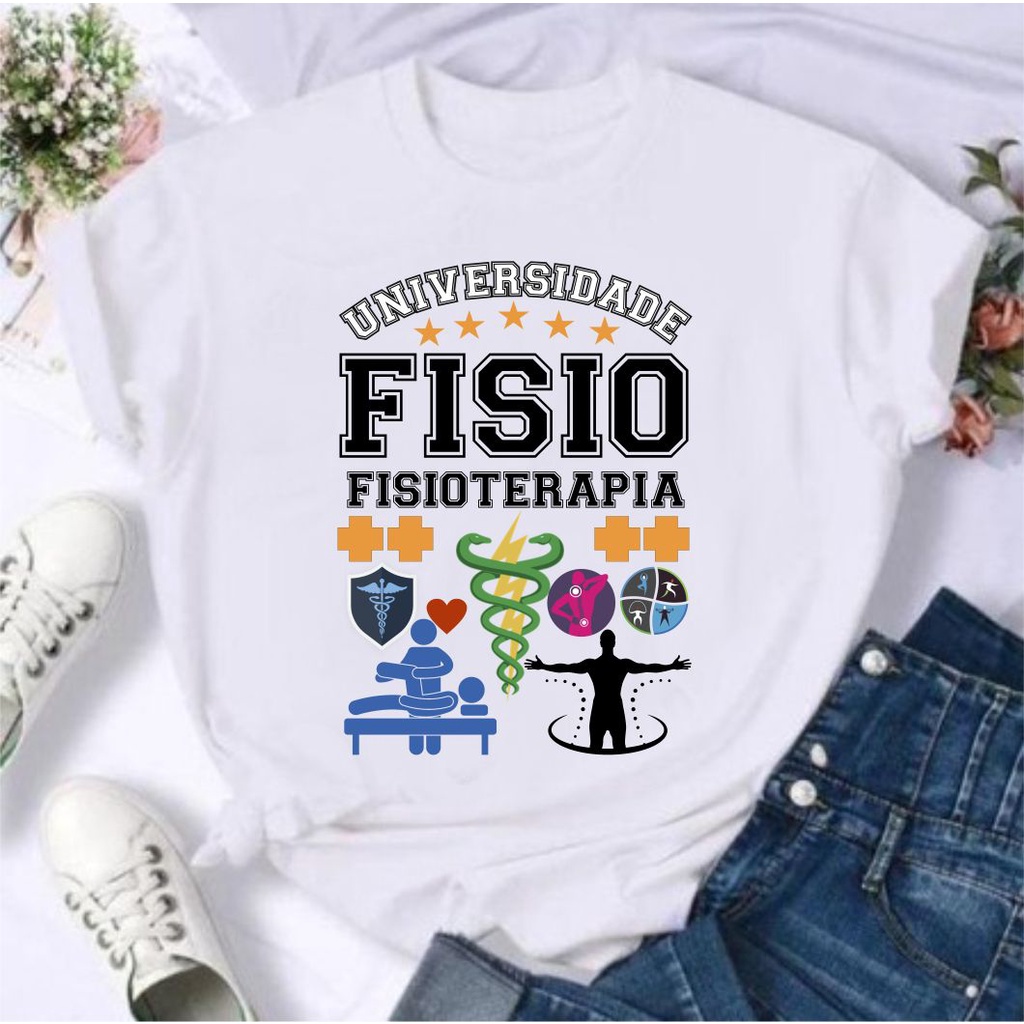 Camiseta Blusa Universitária Fisioterapia Feminina Estampada T-Shirt Baby Look Profissões