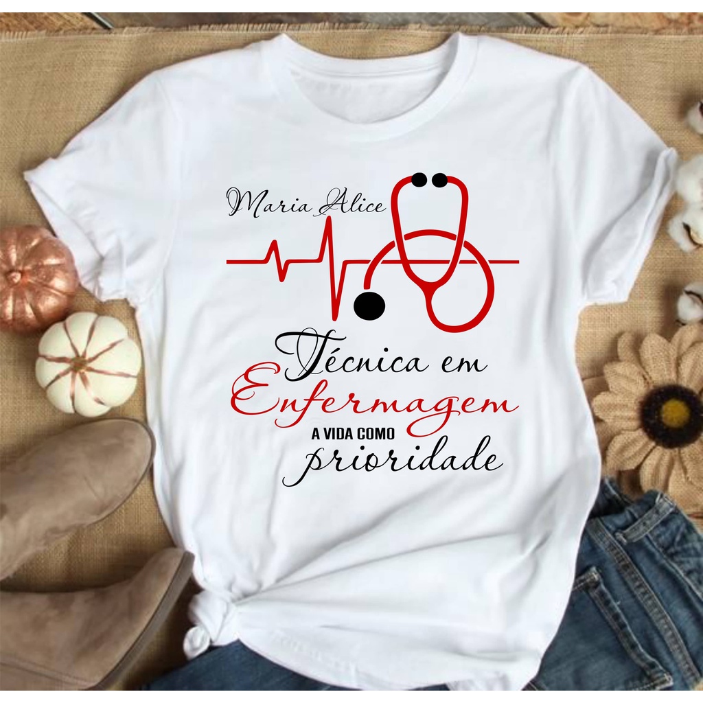 Camiseta Técnica em Enfermagem  BabyLook Técnica  em Enfermagem T-shirt Técnica em Enfermagem Com Nome #3