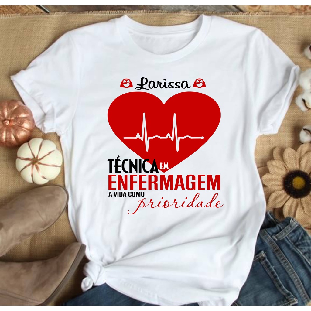 Camiseta Técnica em Enfermagem BabyLook Técnica  em Enfermagem T-shirt Técnica em Enfermagem Com Nome #5