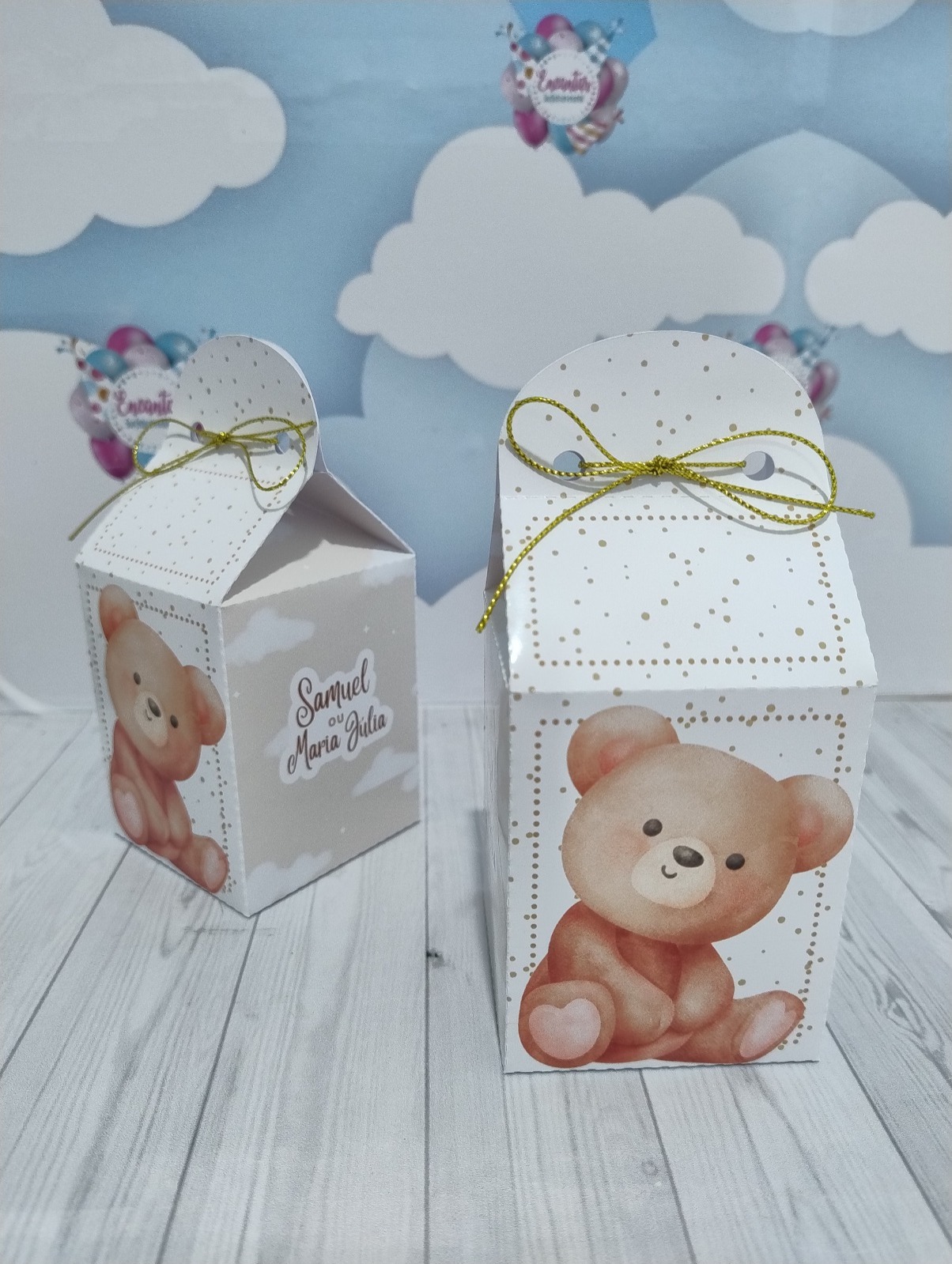 Caixa Milk Simples Personalizada | Chá Revelação Ursinho Marrom | Papelaria para festa | Lembrancinha Personalizada