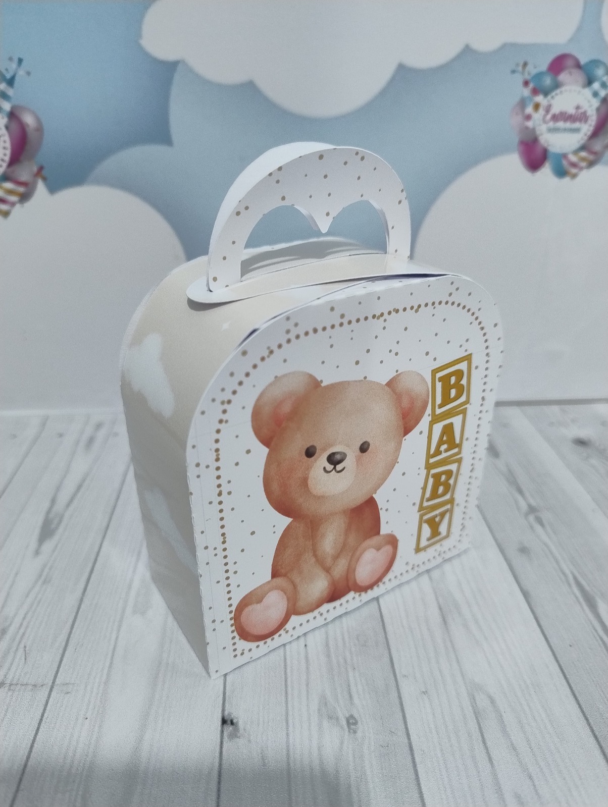 Caixa Maleta Simples Personalizada | Chá Revelação Ursinho Marrom | Papelaria para festa | Lembrancinha Personalizada