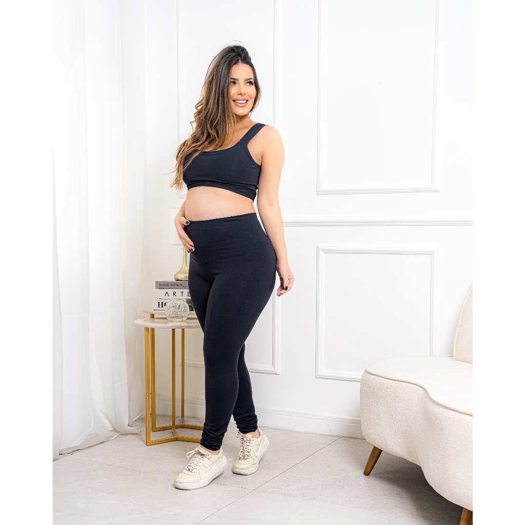 Calça Legging Gestante Suplex Sem Costura Zero Transparência Maternidade Enxoval