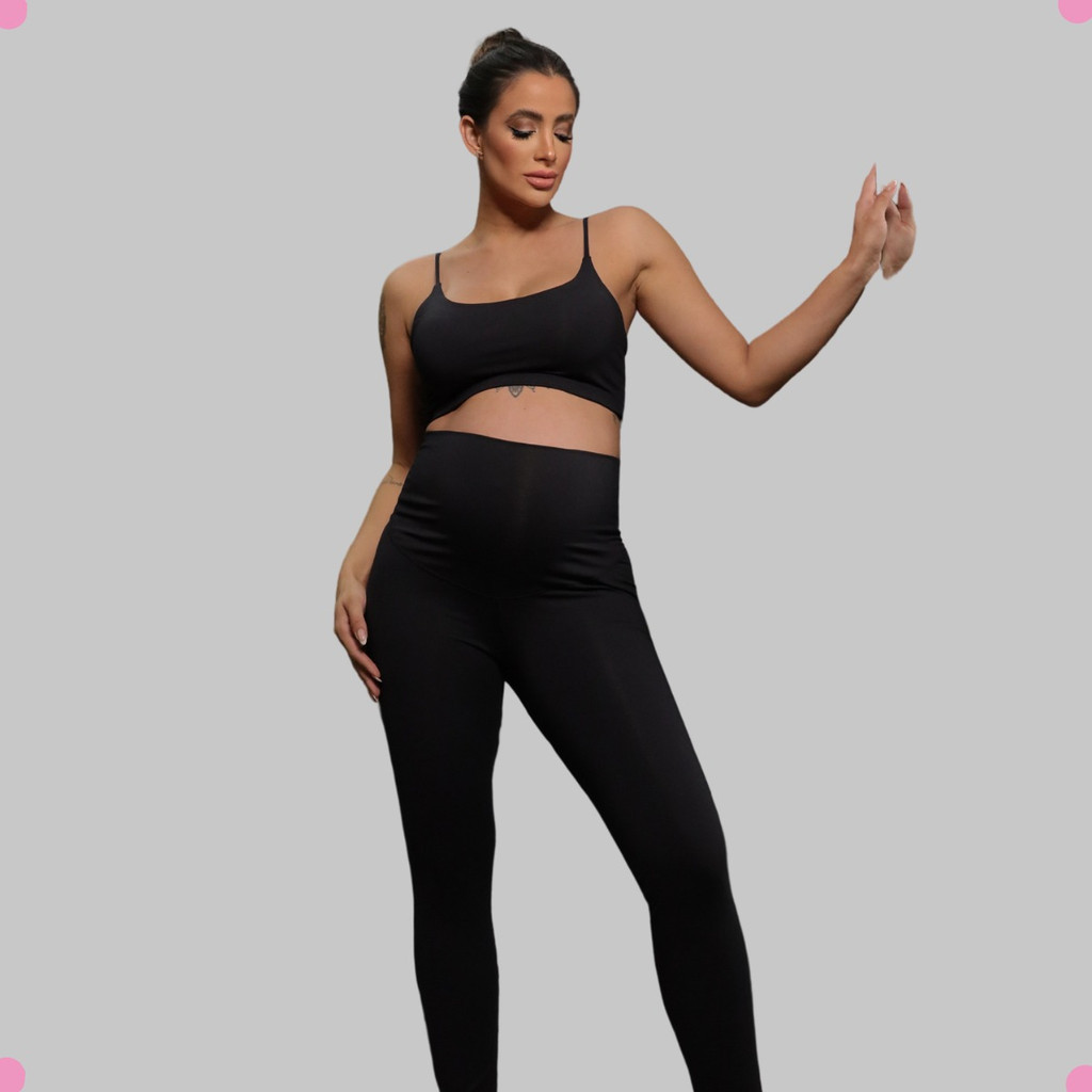 Legging Fitness Gestante Cós Alto Maternidade Enxoval Premium Confortável