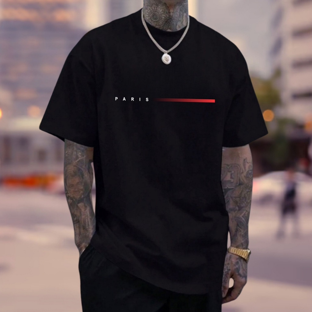 Camisa Básica Slim Masculina Camisa Paris T-Shirt 100% Algodão em Oferta na Shopee