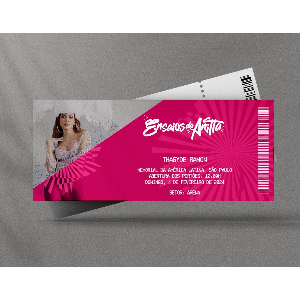 Ingresso Holográfico Personalizado Ensaios da Anitta 2024