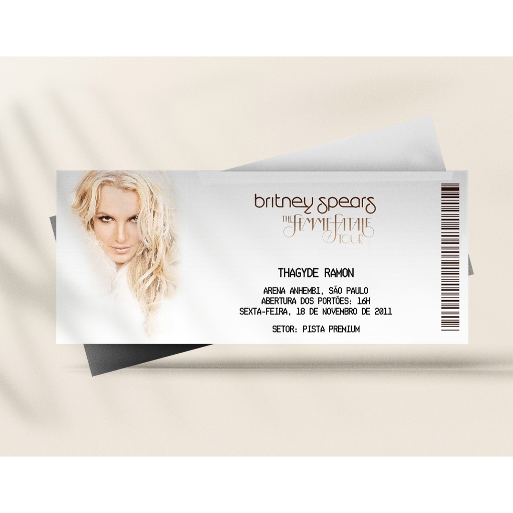 Ingresso Holográfico Personalizado Britney Spears - Femme Fatale Tour