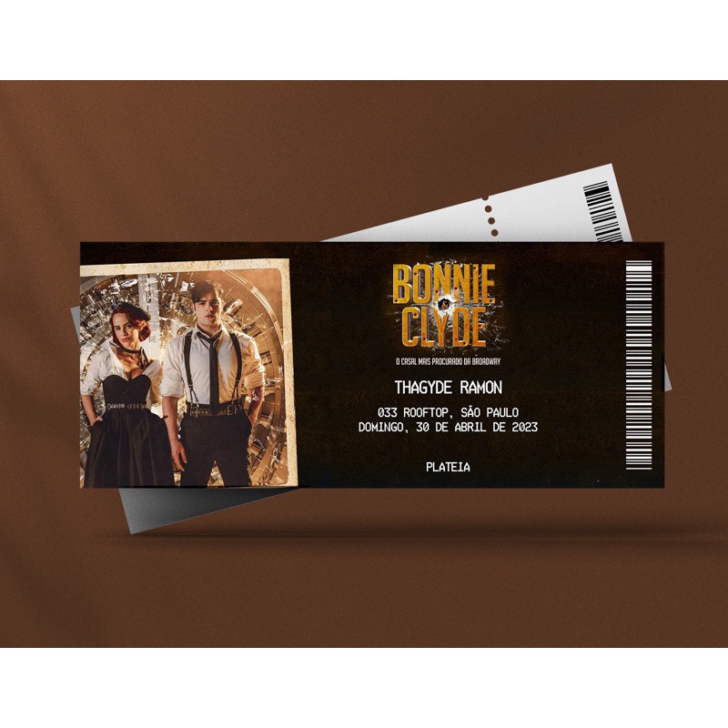Ingresso Holográfico Personalizado Bonnie & Clyde - O Musical da Broadway