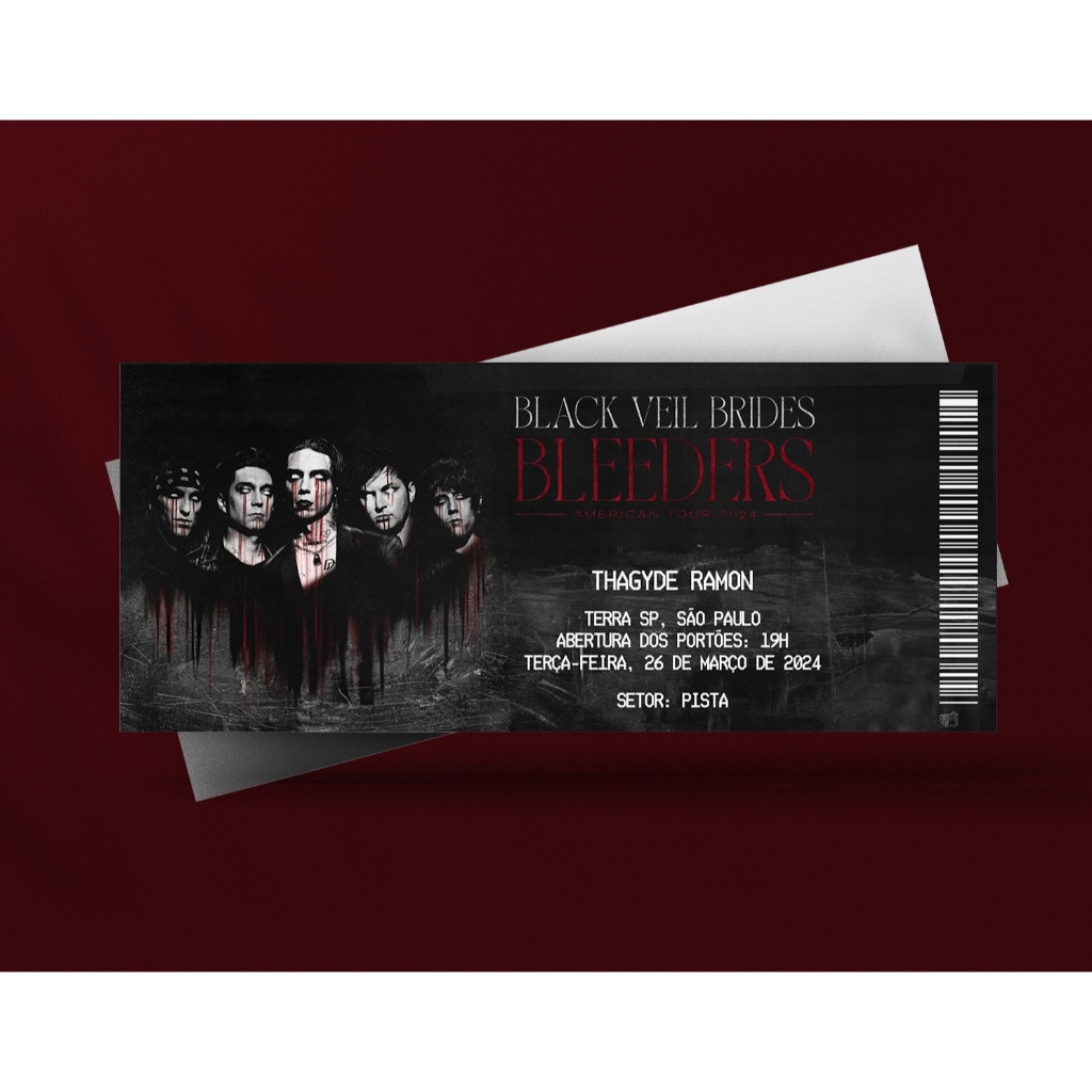 Ingresso Holográfico Personalizado Black Veil Brides - American Tour 2024