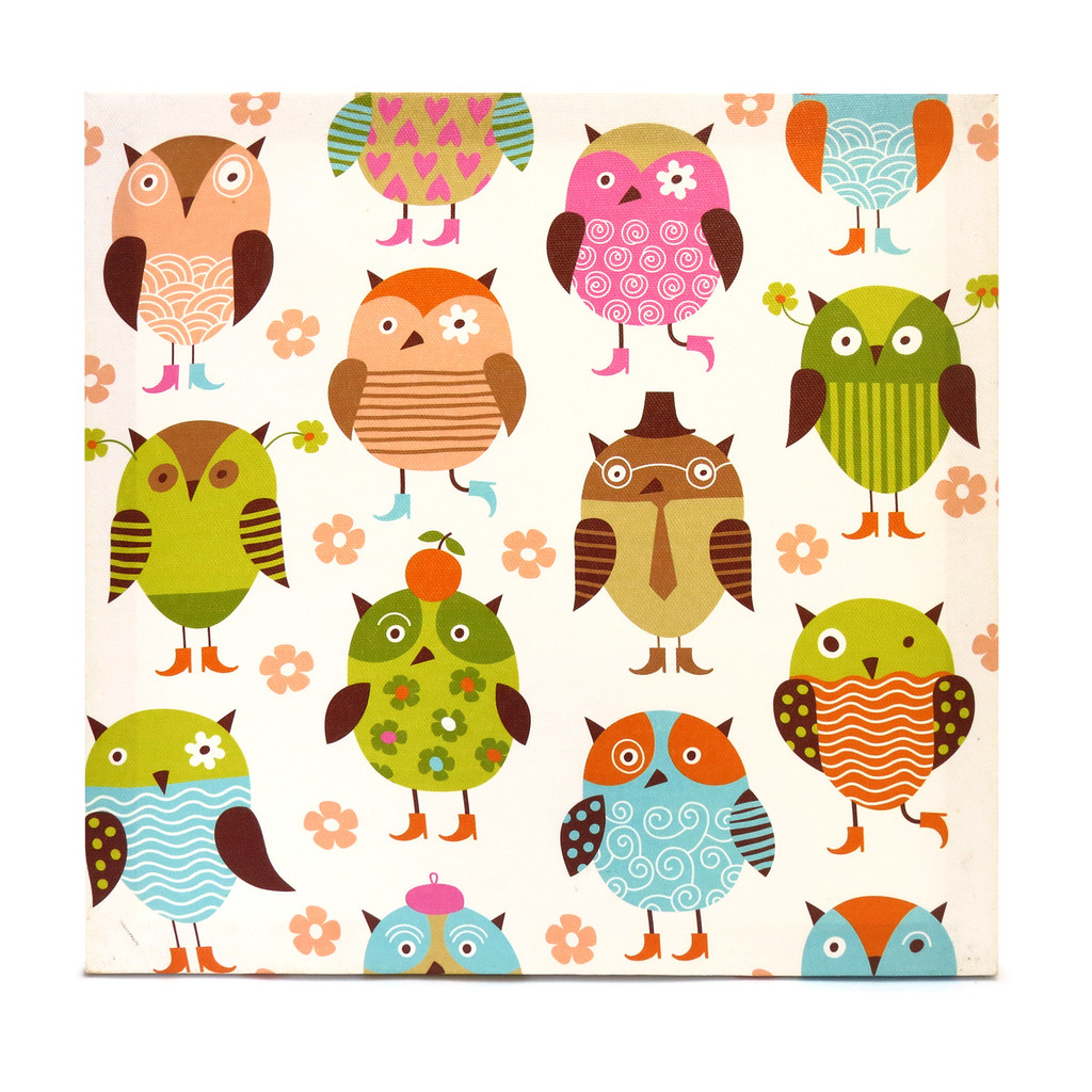 Tela Decorativa em Canvas Infantil Corujinhas - 28x28