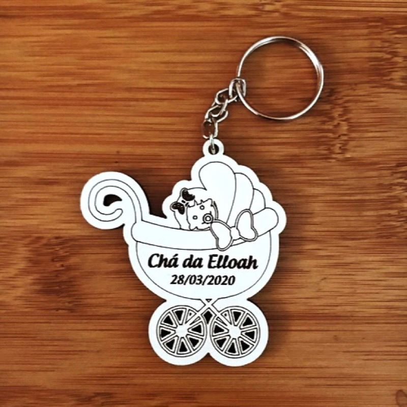 Kit Chaveiros MDF Carrinho de Bebê - Lembrancinha Chá de Bebê e Aniversário