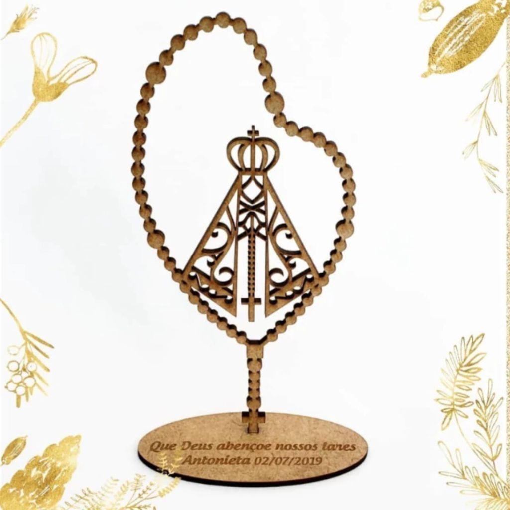 Kit de Lembrancinha Terço Nossa Senhora Religiosa Primeira Religioso Personalizado em MDF