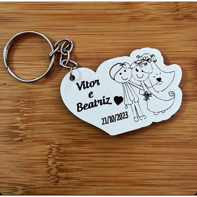 Kit de Chaveiros MDF Noivos Coração Casamento Casamento Personalizado em MDF