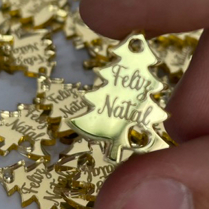 Kit Tag Arvore de natal pinheiro feliz natal Acrílico Dourado espelhado 2cm