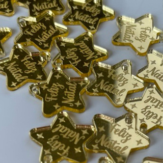 Kit 50 estrelas escritas Feliz Natal acrílico dourado em Oferta na Shopee