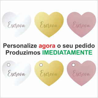 kit tag coração 2cm acrílico dourado, rose e prata espelhado PERSONALIZAVEL INICIAL OU FRASE em Oferta na Shopee