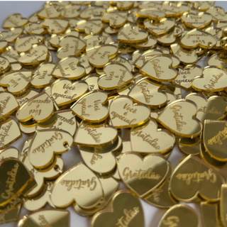 kit tag coração 2cm acrílico dourado, rose e prata espelhado GRATIDÃO VOCÊ É ESPECIAL em Oferta na Shopee
