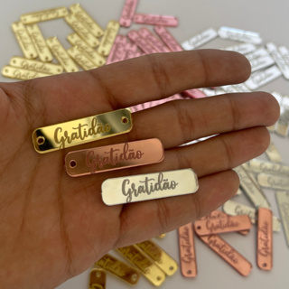 Aplique GRATIDÃO PLAQUINHA 4X1 Placa Etiquetas Medalha Kit  Tag Coração Acrílico Espelhado Dourado Prata e Rose em Oferta na Shopee